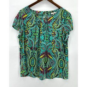 Charles Vogele Blouse Womens Pullover Short Sleeve Paisley Multicolor EUR 46 16